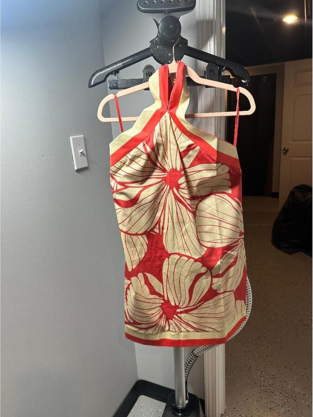 Hutch Halter Mini Dress Size 12 Red Cream Floral Sleeveless Derby Brunch Garden - Picture 2 of 4